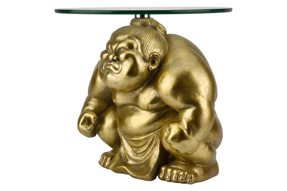 Runder Beistelltisch SUMO 30cm gold Skulptur handmade