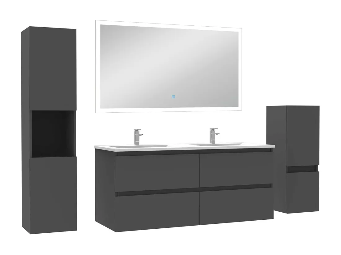 Ensemble meuble Salle de Bain 120cm avec double vasque et colonne et miroir lumineux dimmable anthracite