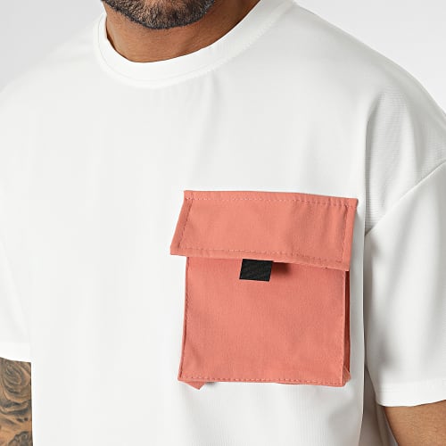 Tee Shirt Oversize Large A Poche Blanc Orange