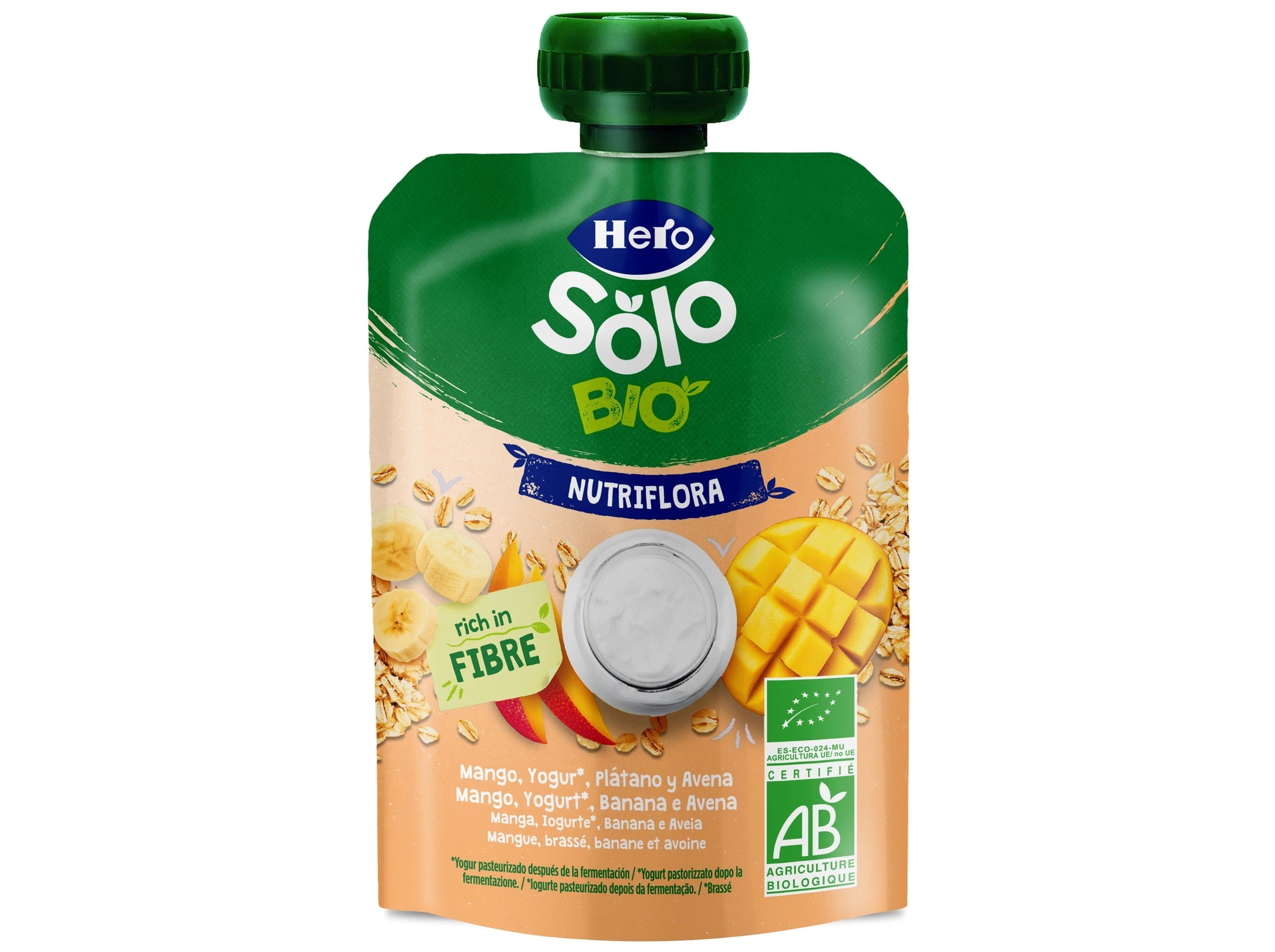 SAQUETA FRUTA HERO SOLO BIO NUTRIFLORA MANGA IOGURTE AVEIA E BANANA 100G