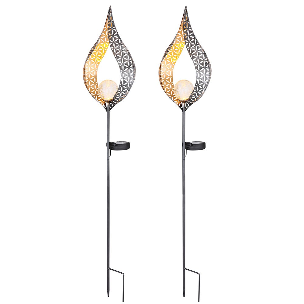 2x LED Solarleuchte, Flammen Design, silber, gelb, H 90 cm