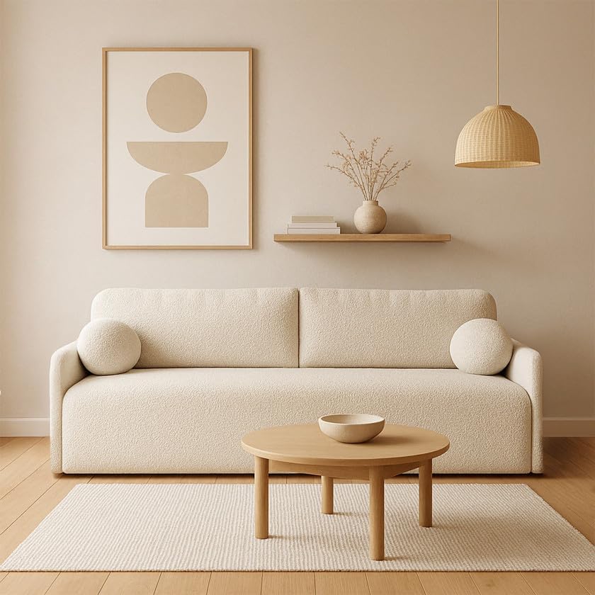 Schlafsofa Glori 206x87 cm mit Schlaffunktion und Bettkasten, komfortabel Sofa mit MOS System (Quelle 02 (Creme))
