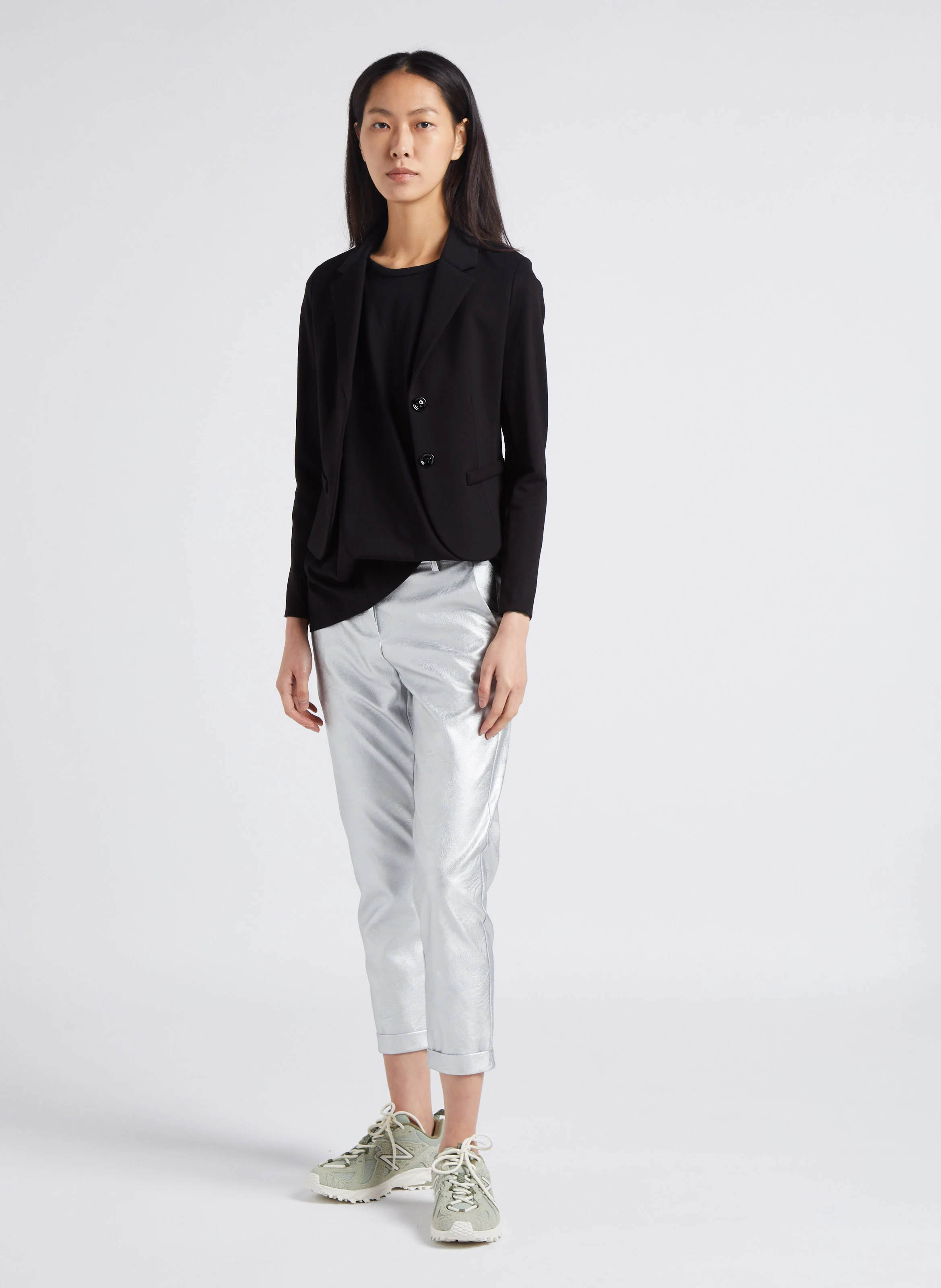 Pantalon carotte effet métallisé| Argent