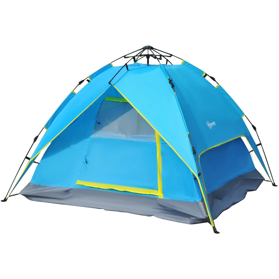 Outsunny Campingzelt für 3-4 Personen blau, gelb