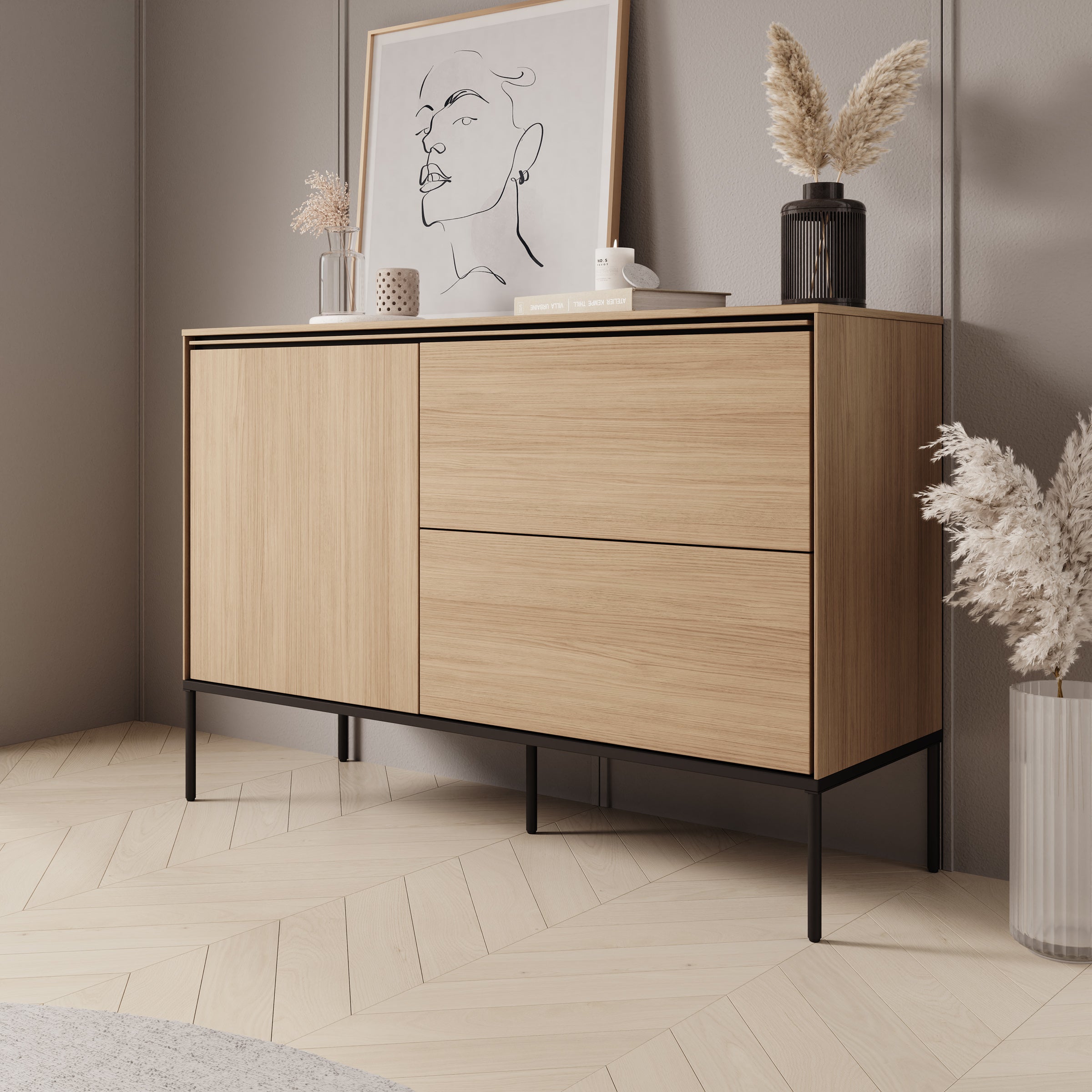 Meubella - Vicious - Dressoir - Eiken - 127x41x85 cm