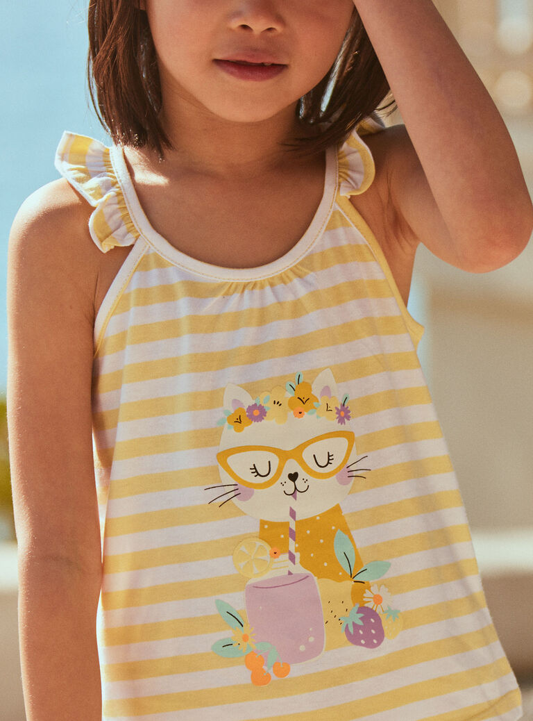 Débardeur et short jaune et blanc en jersey