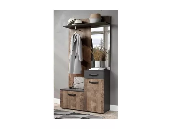 Ensemble meuble d'entrée avec miroir bois et gris avec miroir Kamelia