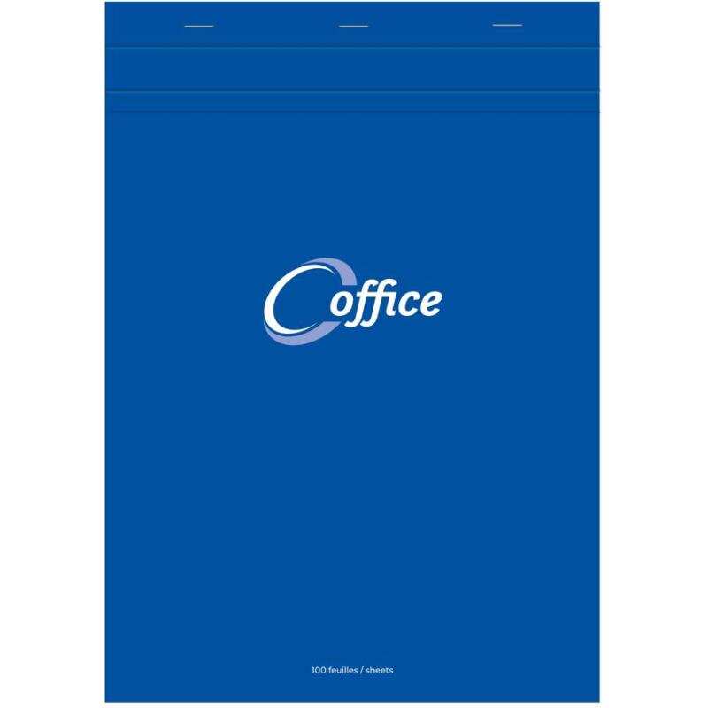 Bloc de bureau Office agrafé en-tête A4 100 feuilles petits carreaux 56 g - Bleu