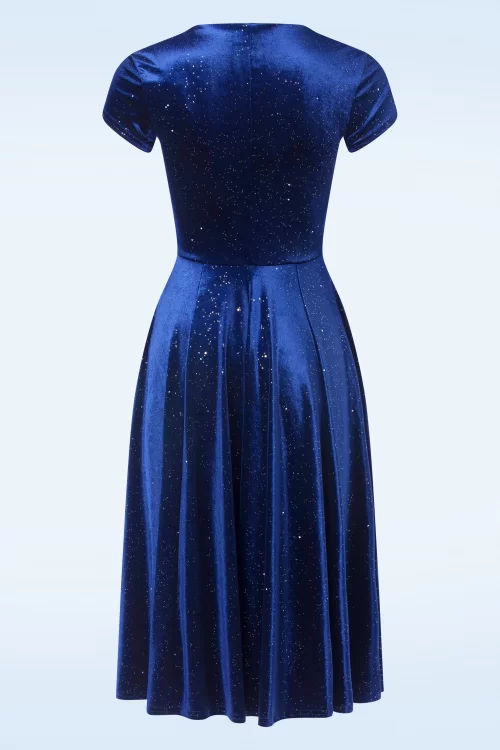 Vintage Chic for Topvintage Abigail Glitter Velvet swing jurk in marineblauw