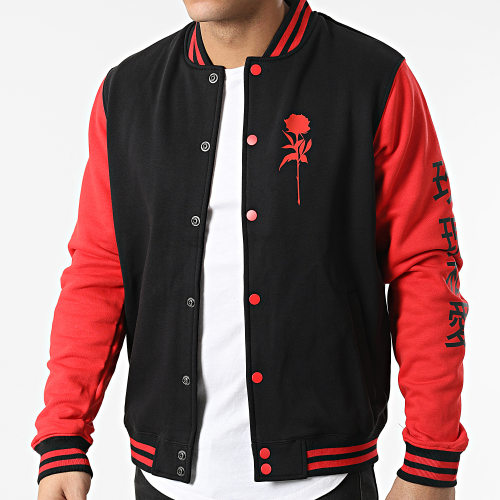 Veste Teddy Roses Oriental Mono Noir Rouge Blanc