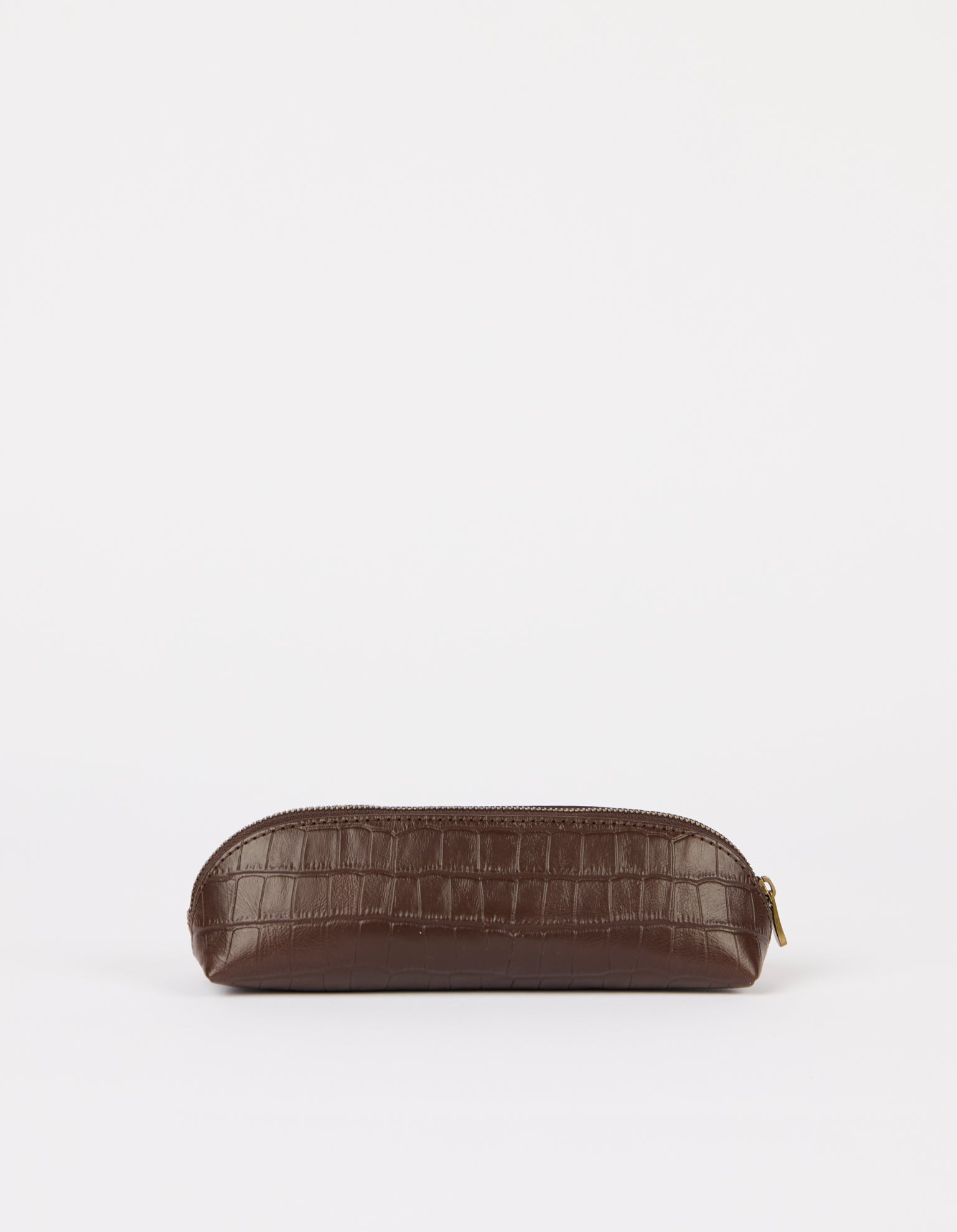 Pencil Case Small - Chocolate Croco Print Leather