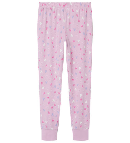 Name It Natt?j - Noos - NkfNightset - Pink Lavender m. Hjerter