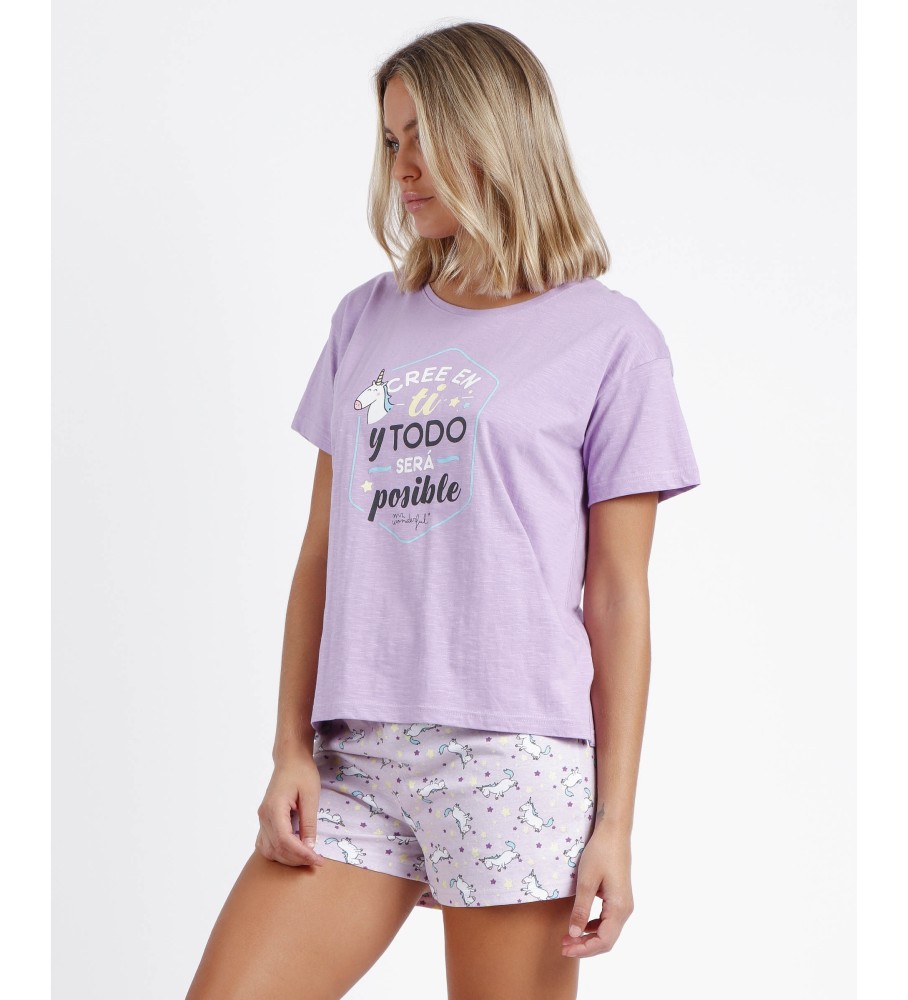 Pijama de manga curta Aznar Innova Believe in Yourself, cor malva.