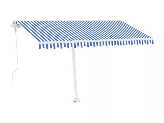 Auvent automatique capteur de vent/LED 400x350 cm Bleu et blanc