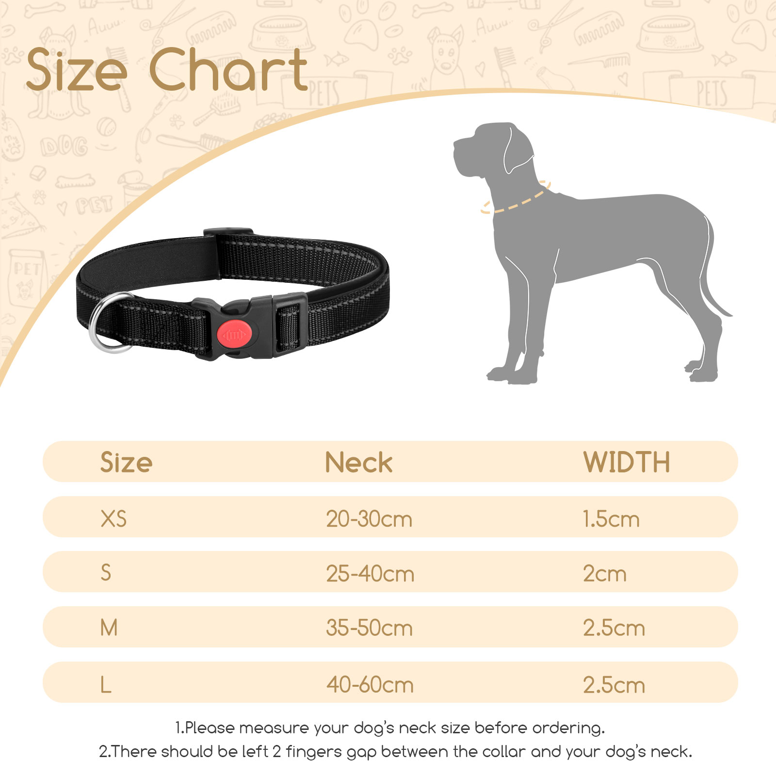 Nobleza - 2 coleiras para cães, coleira de nylon macia e acolchoada com detalhes refletivos, coleira ajustável para cães grandes com trava de segurança, coleiras para treinamento de cães (G, preta)
