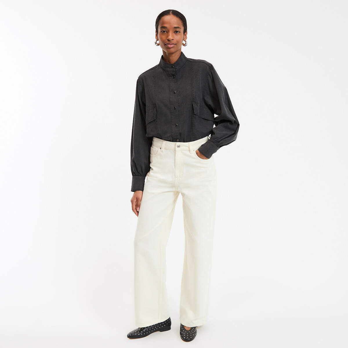 COLEÇÕES LA REDOUTE<br>Camisa em mistura de algodão Lyocell com gola alta