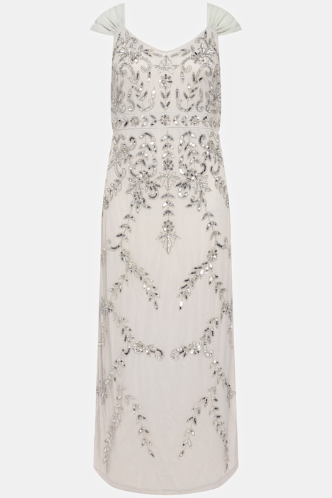 Trägerkleid, Pailletten, A-Linie, V-Ausschnitt, ärmellos