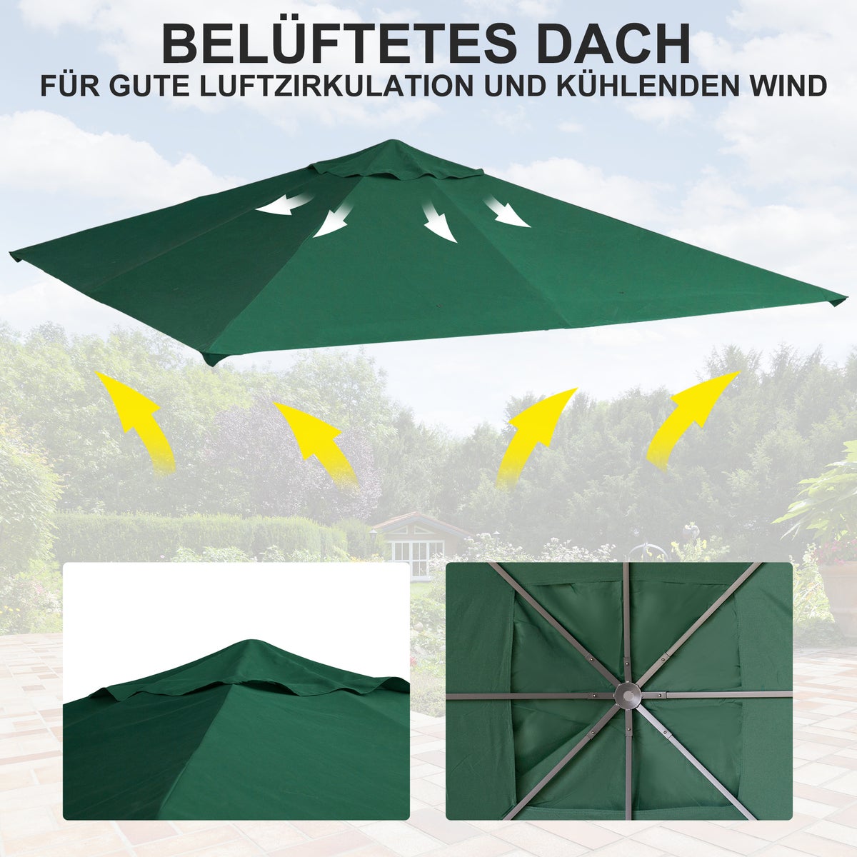 Outsunny vervangingsdak voor tuinpaviljoen, 2,98 x 2,95 m, polyester, groen
