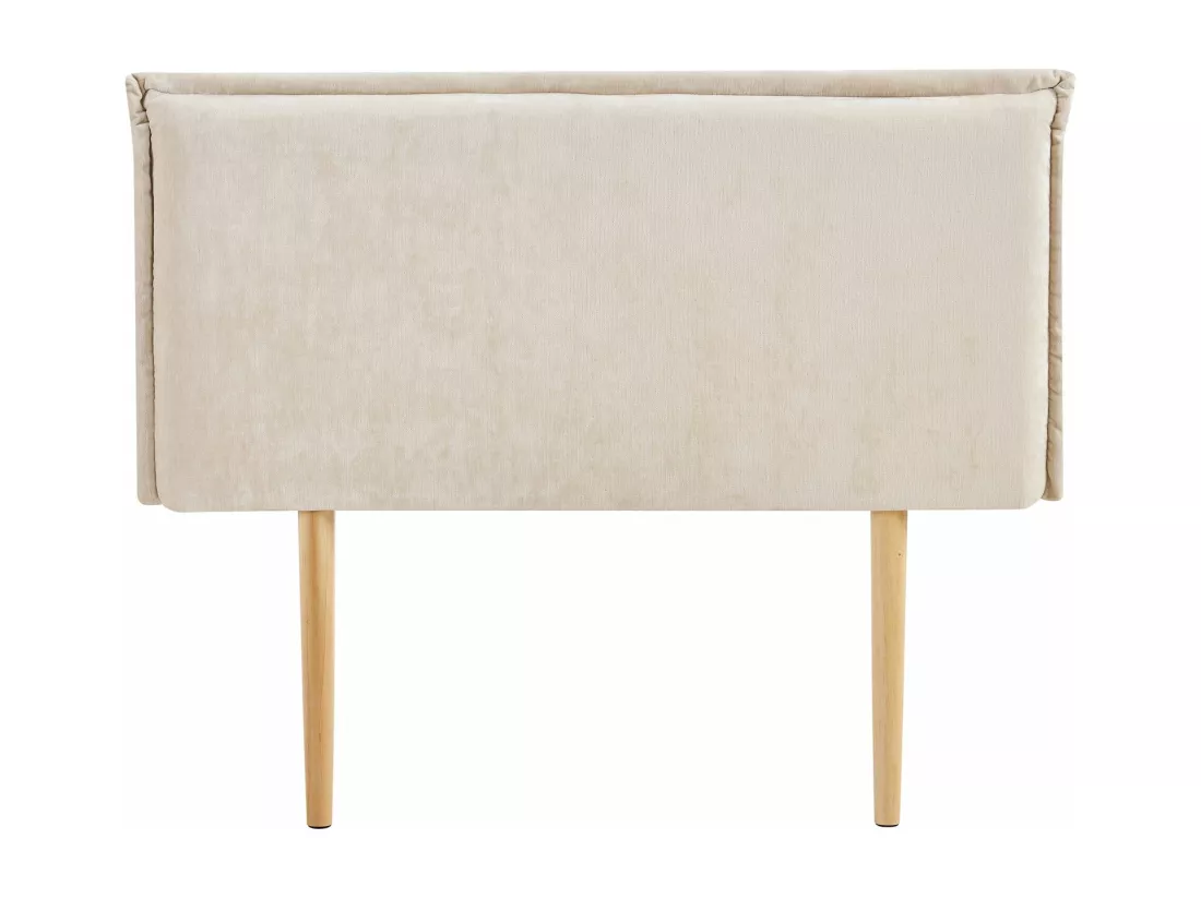 Tête de lit SAVER 120 rembourrée, En tissu polyester pour lit 120 cm, Sur pieds en bois, Blanc crème