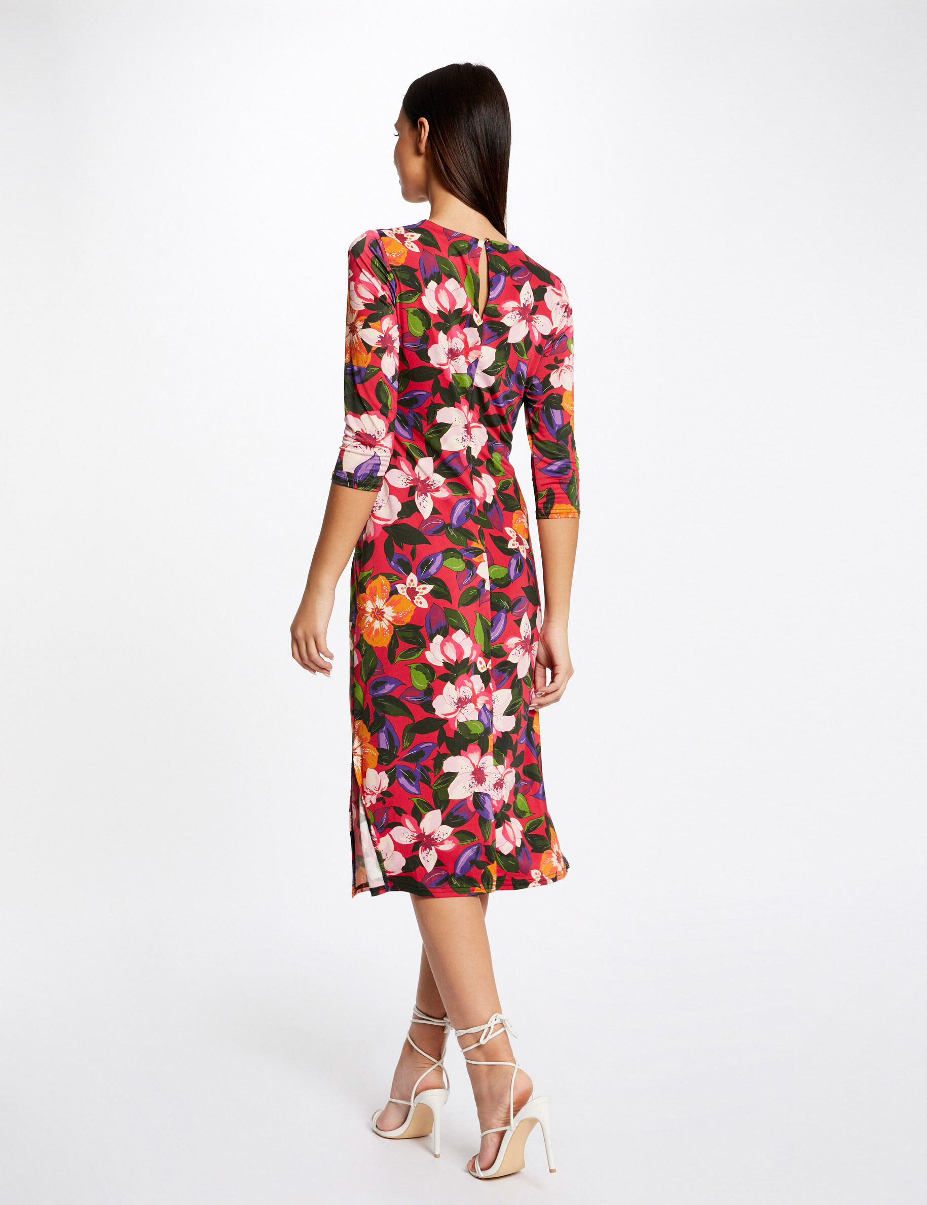 Robe midi ajustée froncée imprimé floral multico femme - multico
