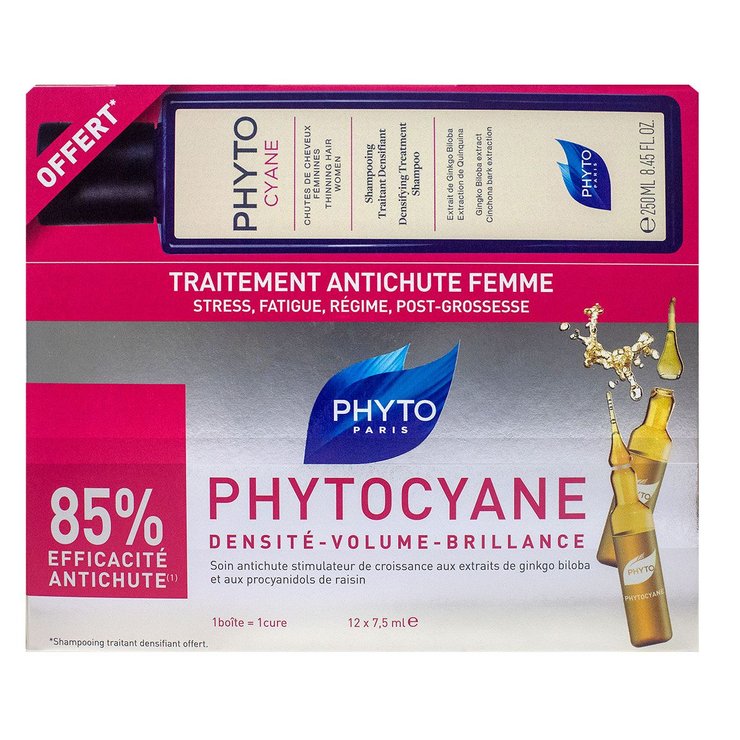 Phytocyane traitement anti-chute femme 12 ampoules + shampoing offert