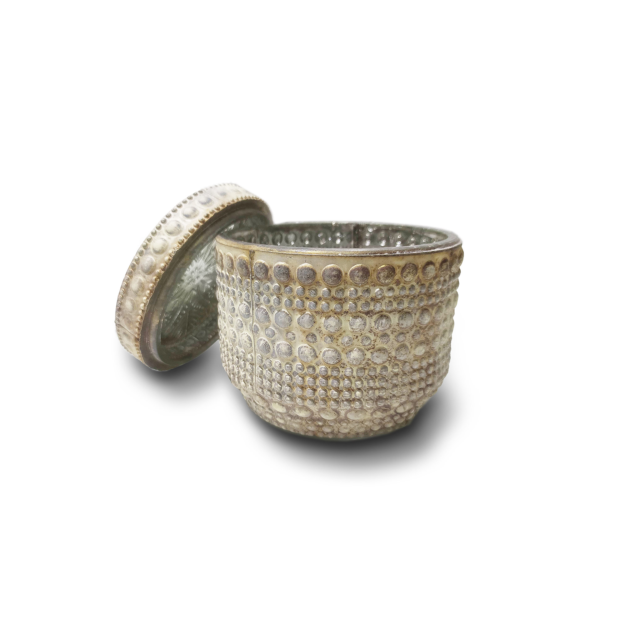 Glasschatulle mit Deckel, antik silber, Ø 10,5 cm, H 9,5 cm von fischer's lagerhaus