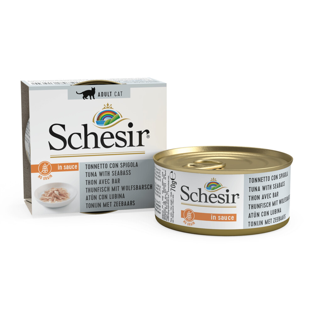 14x Schesir Kattenvoer Tonijn Zeebaars in Saus70 gr