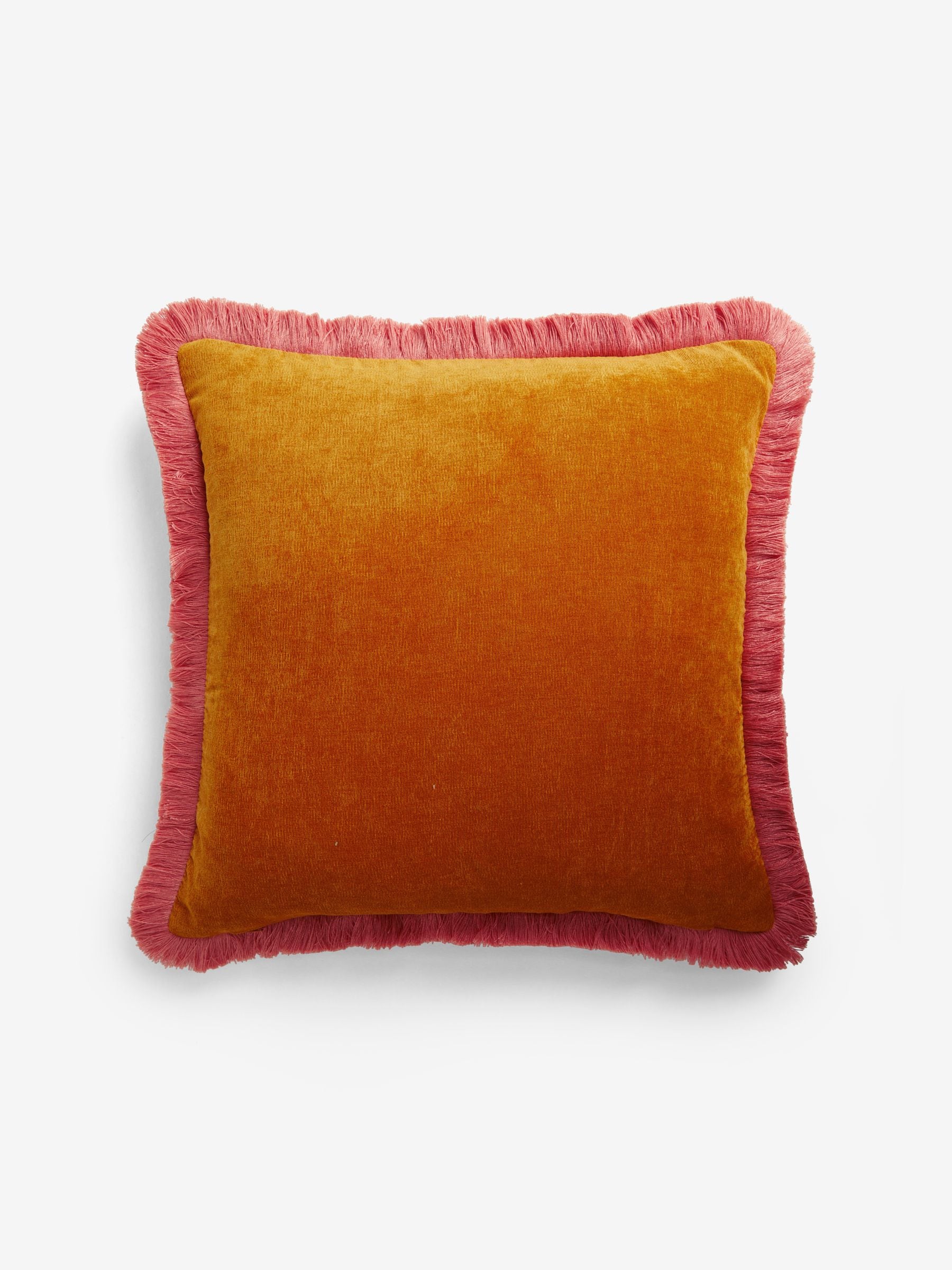 Soft Velour Contrast Fringe Cushion