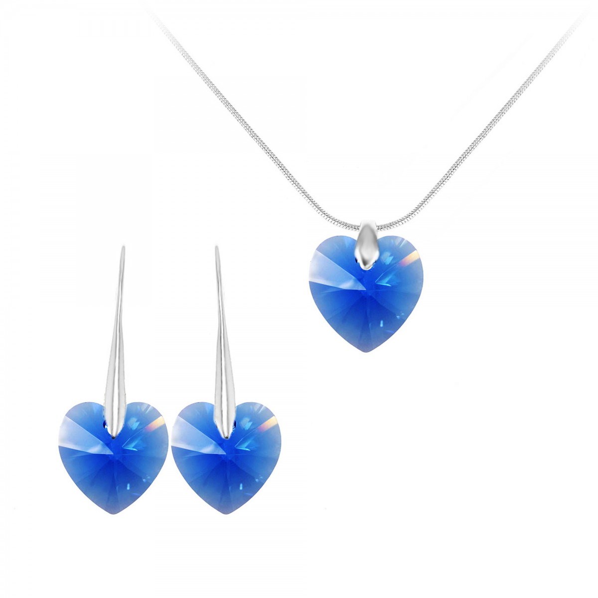 Parure collier et boucles d'oreilles coeurs SC Crystal orneés de Cristaux scintillants