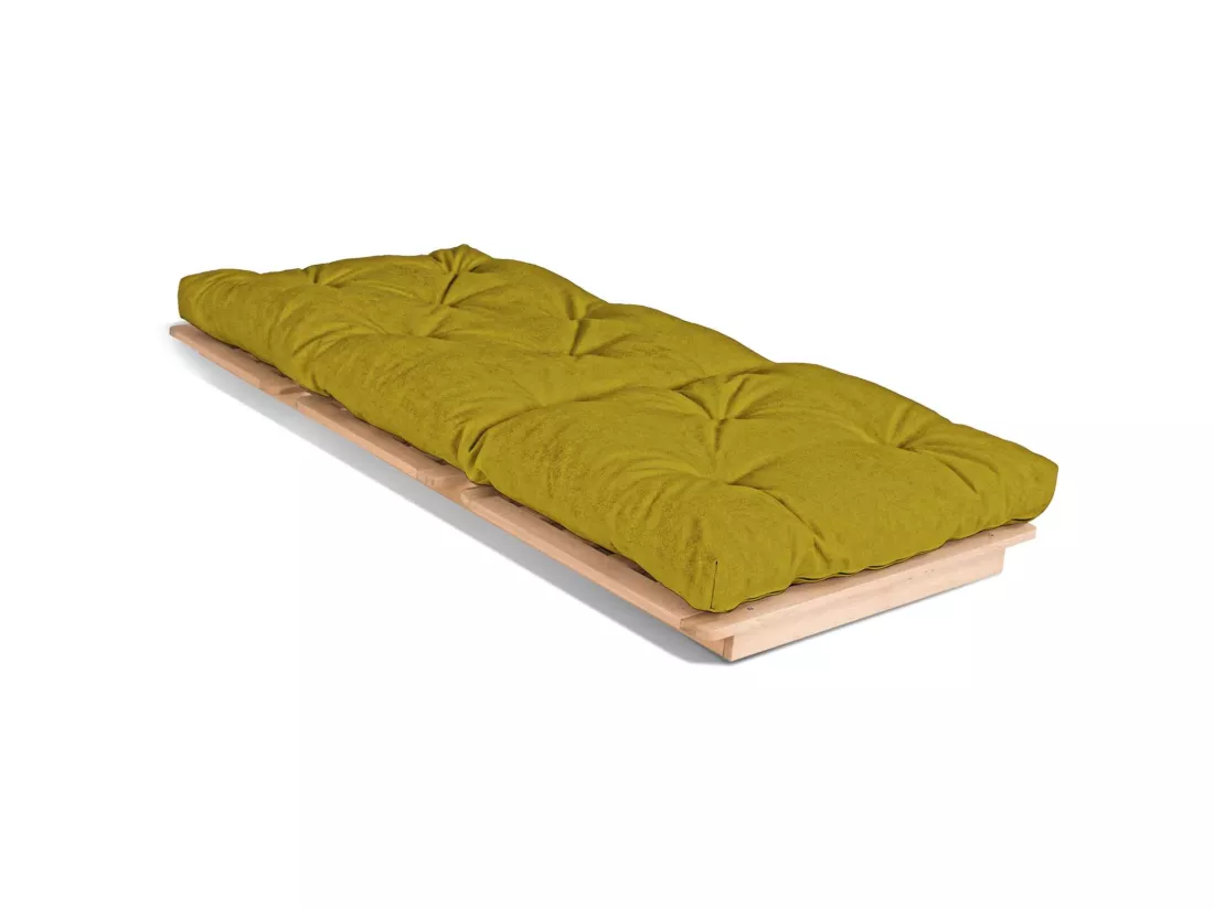 Canapé Lit Convertible en Bois avec Matelas Beige Confort Vert