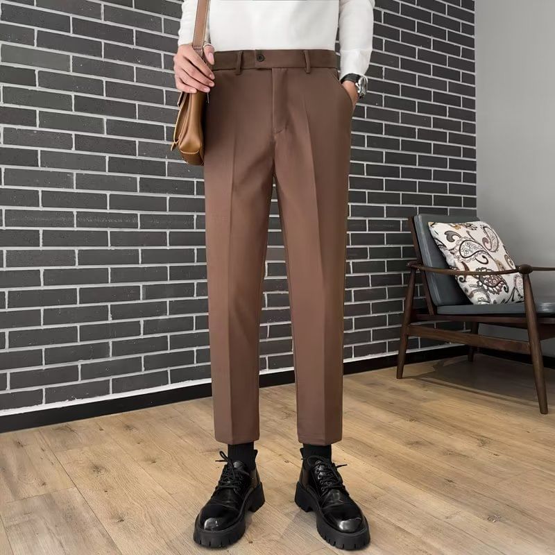 DuckleBeam - Mid Rise Plain Cropped Straight Leg Dress Pants