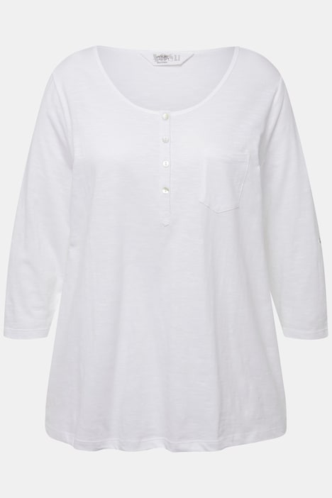 T-Shirt, Rundhals mit Knopfleiste, 3/4-Ärmel