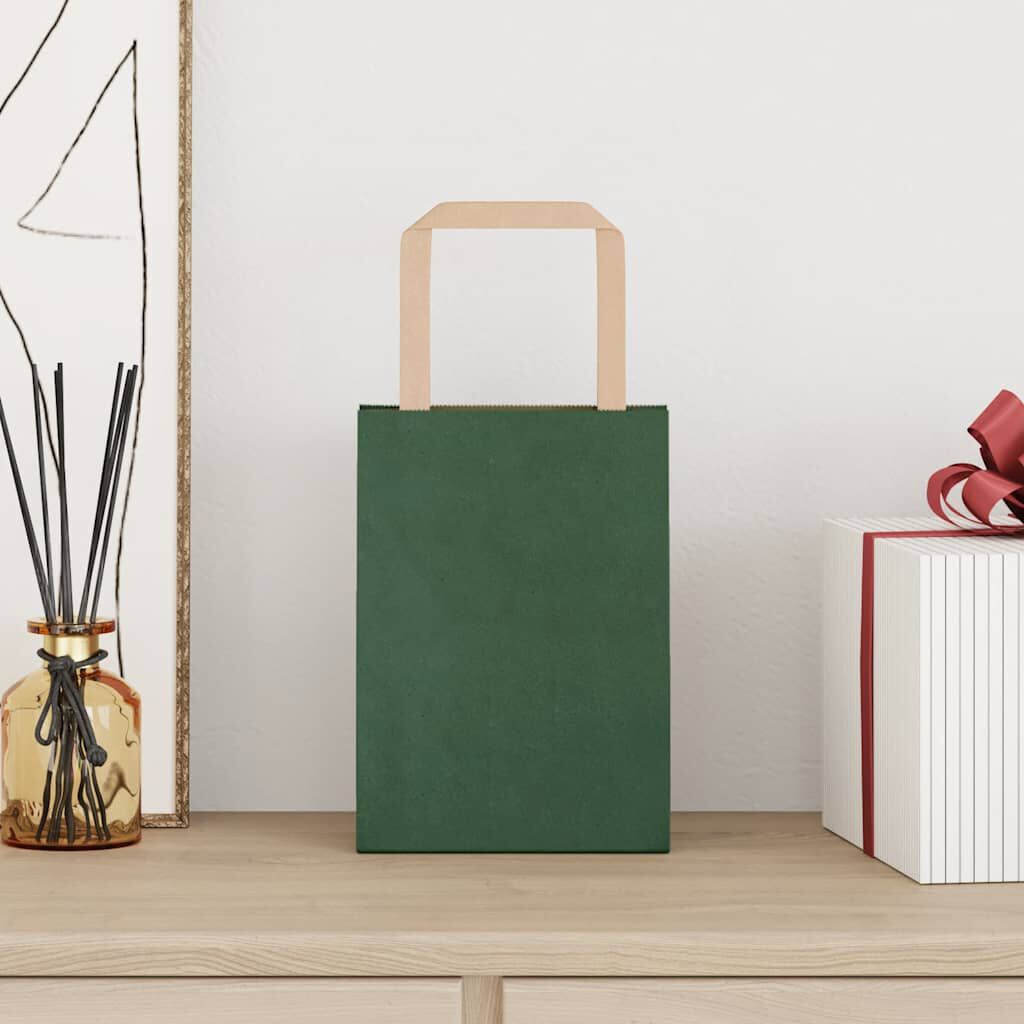 vidaXL Papieren zakken 250 stuks met handvatten groen 15x8x21 cm