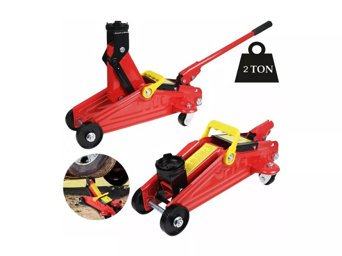 Trolley Jack 2 Tonne, Cric hydraulique de Voiture, 125-300mm élévateur de Voiture, avec roulettes et Poignée de transport, 42x7.5x12.5cm