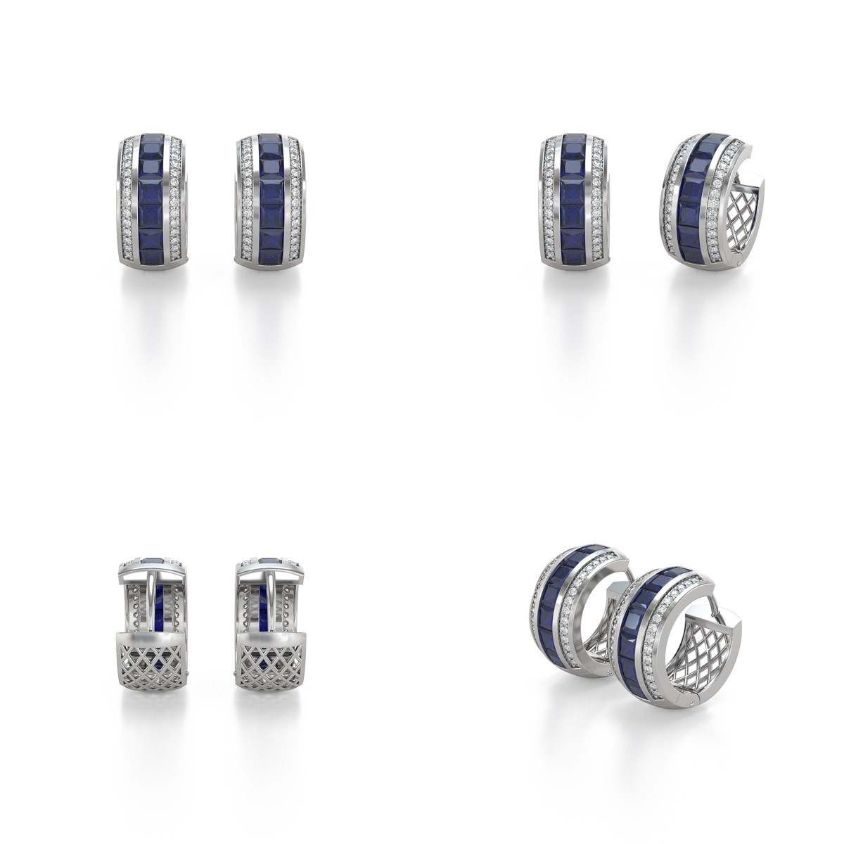 Boucles d'oreilles ADEN Or 585 Blanc Saphir et Diamants 7.35grs