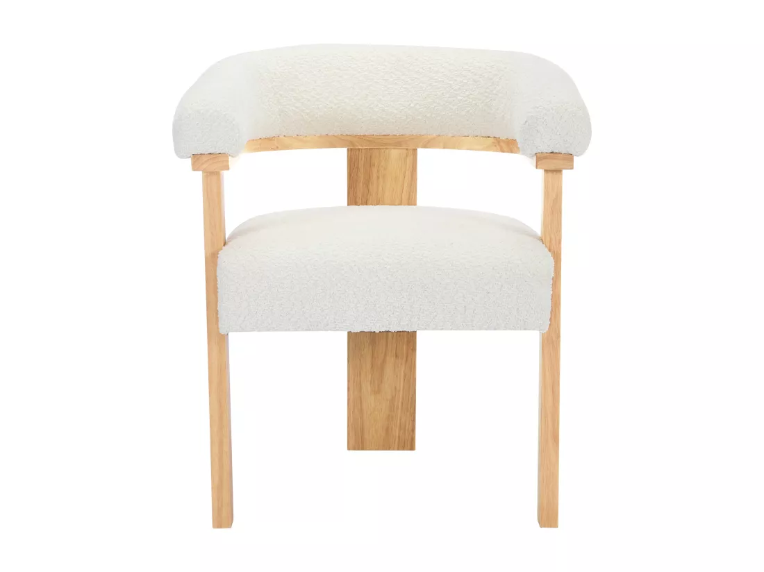 Lot de 6 chaises avec accoudoirs en tissu bouclette et bois d'hévéa naturel - Blanc - LIVELIA de Pascal MORABITO