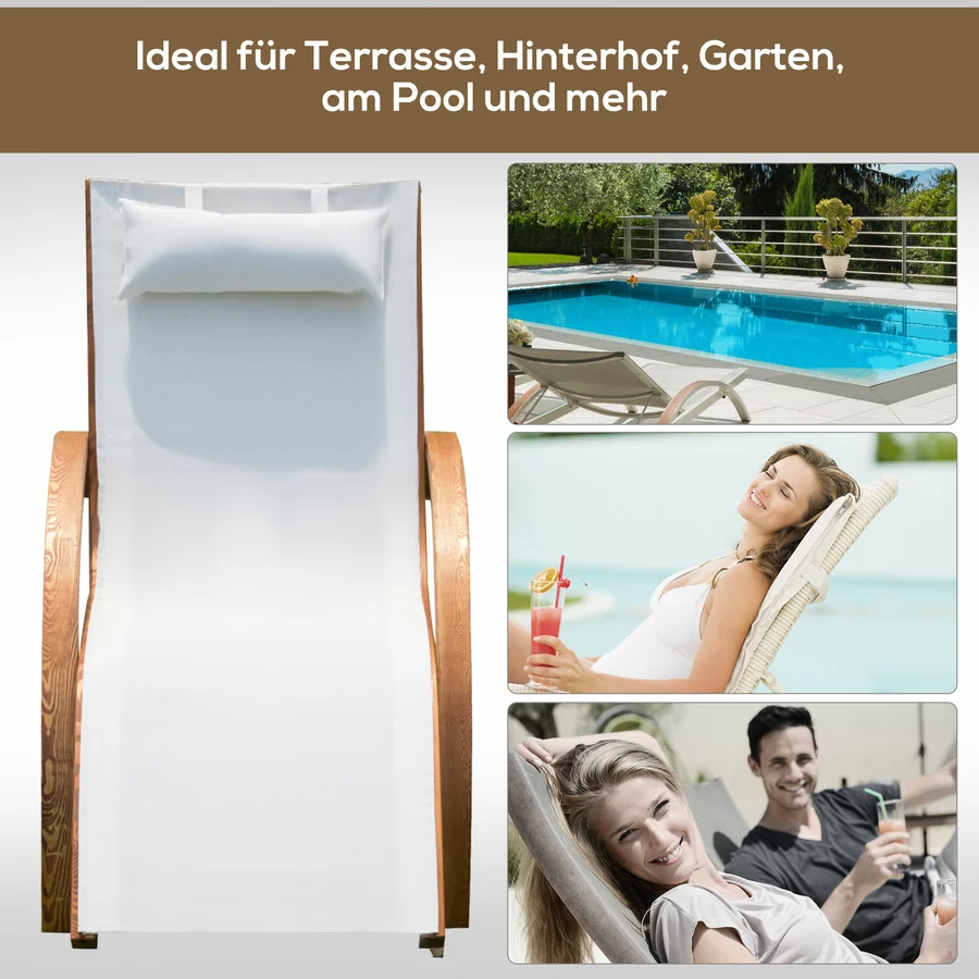 Outsunny Relaxliege für den Garten cremeweiß, natur