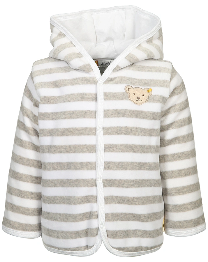 Nicki-Kapuzenjacke BASIC – BLOCKSTREIFEN in grau melange