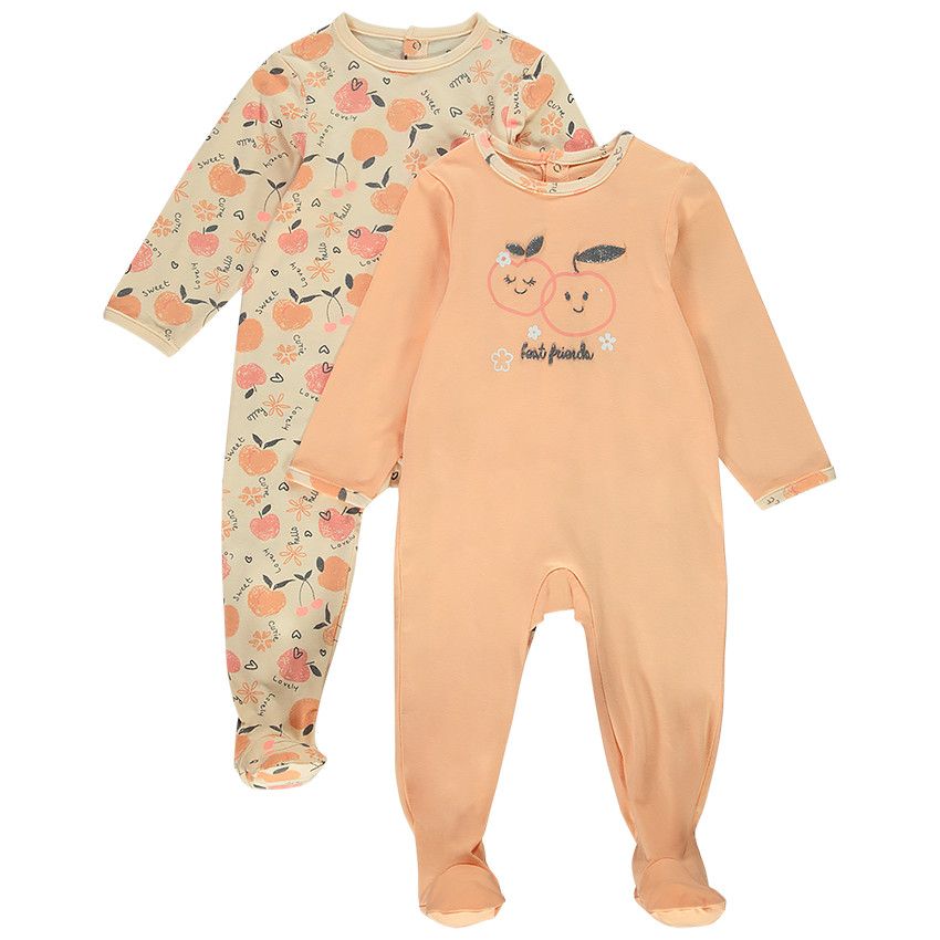 Lot de 2 dors-bien en jersey imprimé pêches pour bébé fille - Rose