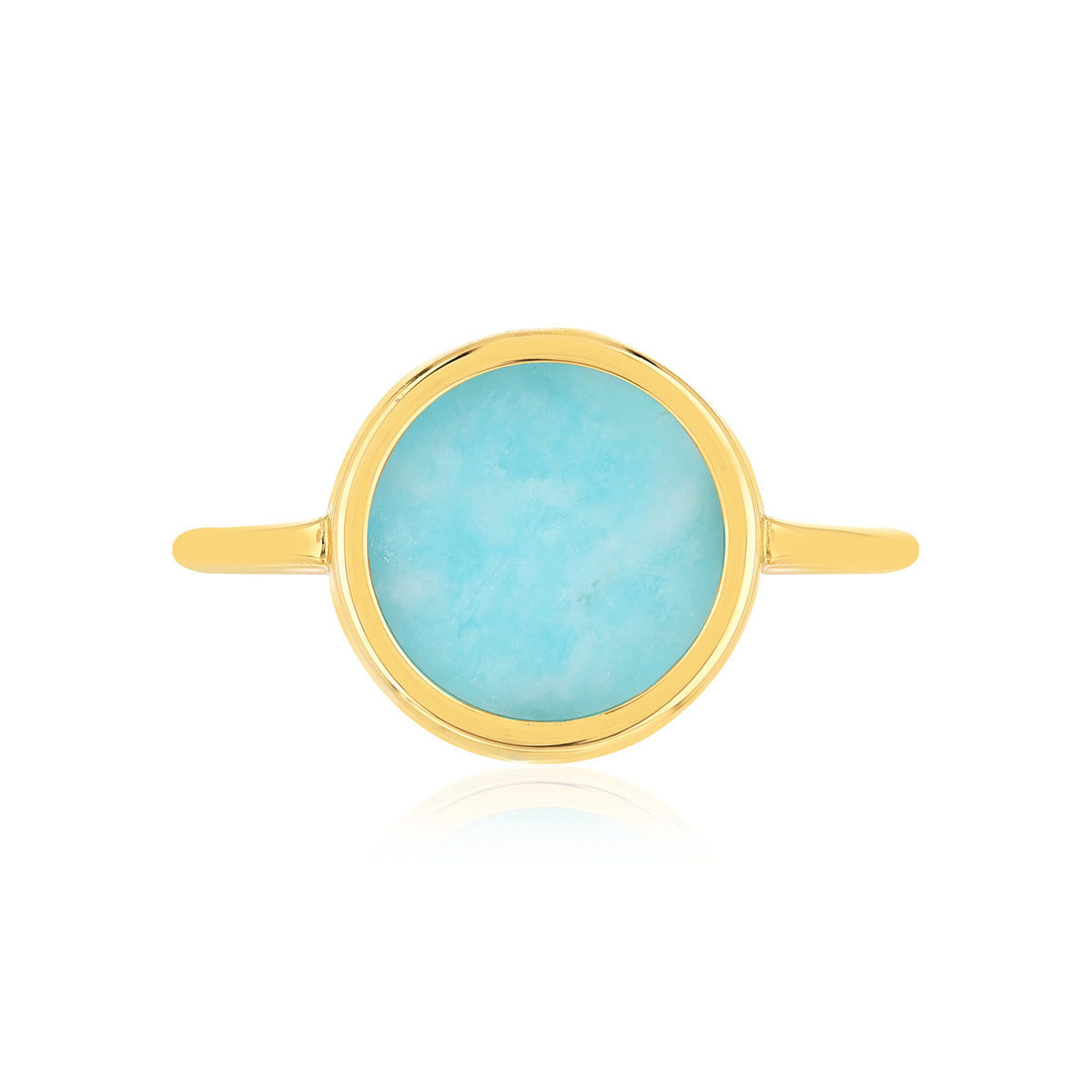 Bague or 750 jaune amazonite ronde.