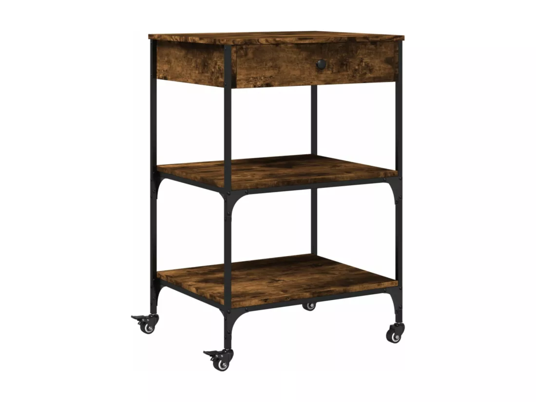 Chariot de cuisine chêne fumé 60x48x89,5 cm bois d'ingénierie