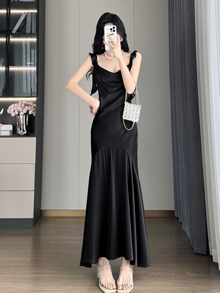 closetaine - Maxi-zeemeerminjurk met ruches, col en ruches