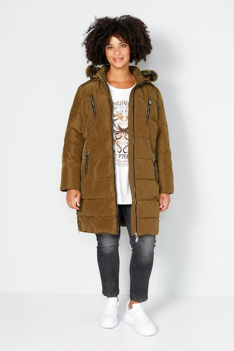 Steppjacke, Kapuze mit Webpelz, Zipper, Langarm