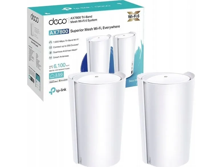 TP-Link DECO X95(2-PACK), Hvid, Intern, Mesh-system, 570 m², <30 dBm(5 GHz), <30 dBm(2.4 GHz), 0 - 40 °C
