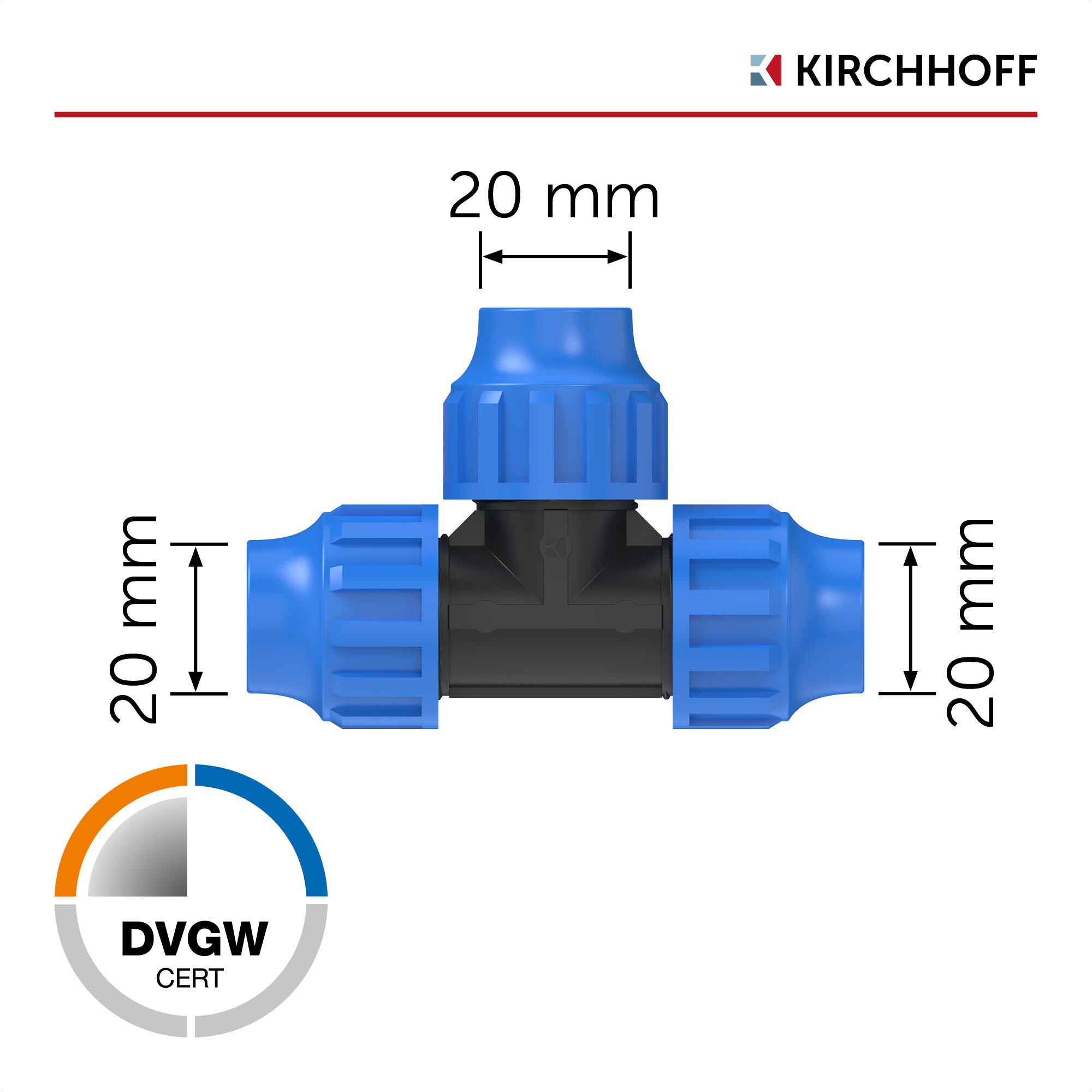 KIRCHHOFF T-Stück, 20 x 20 x 20 mm für HDPE Bewässerungssystem, Gartenbewässerung Made in EU