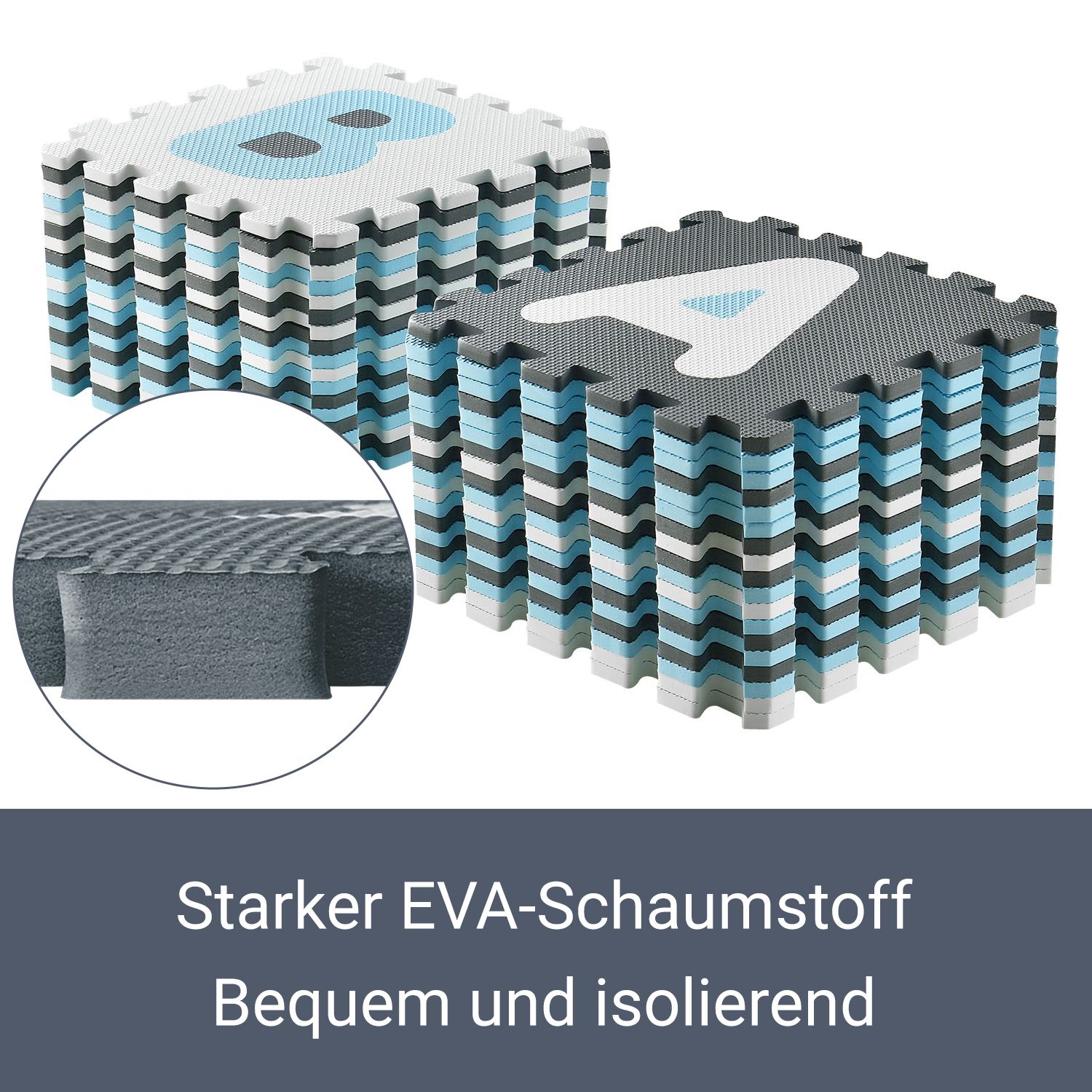 Juskys Kinder Puzzlematte Noah 36 Teile mit Buchstaben & Zahlen - rutschfest – blau für Jungen