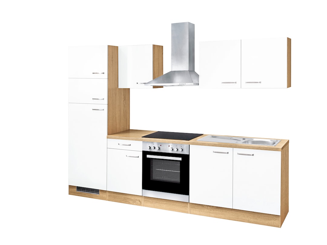 Küchenblock Valero weiss Hochglanz/Eiche Nachbildung 270 cm