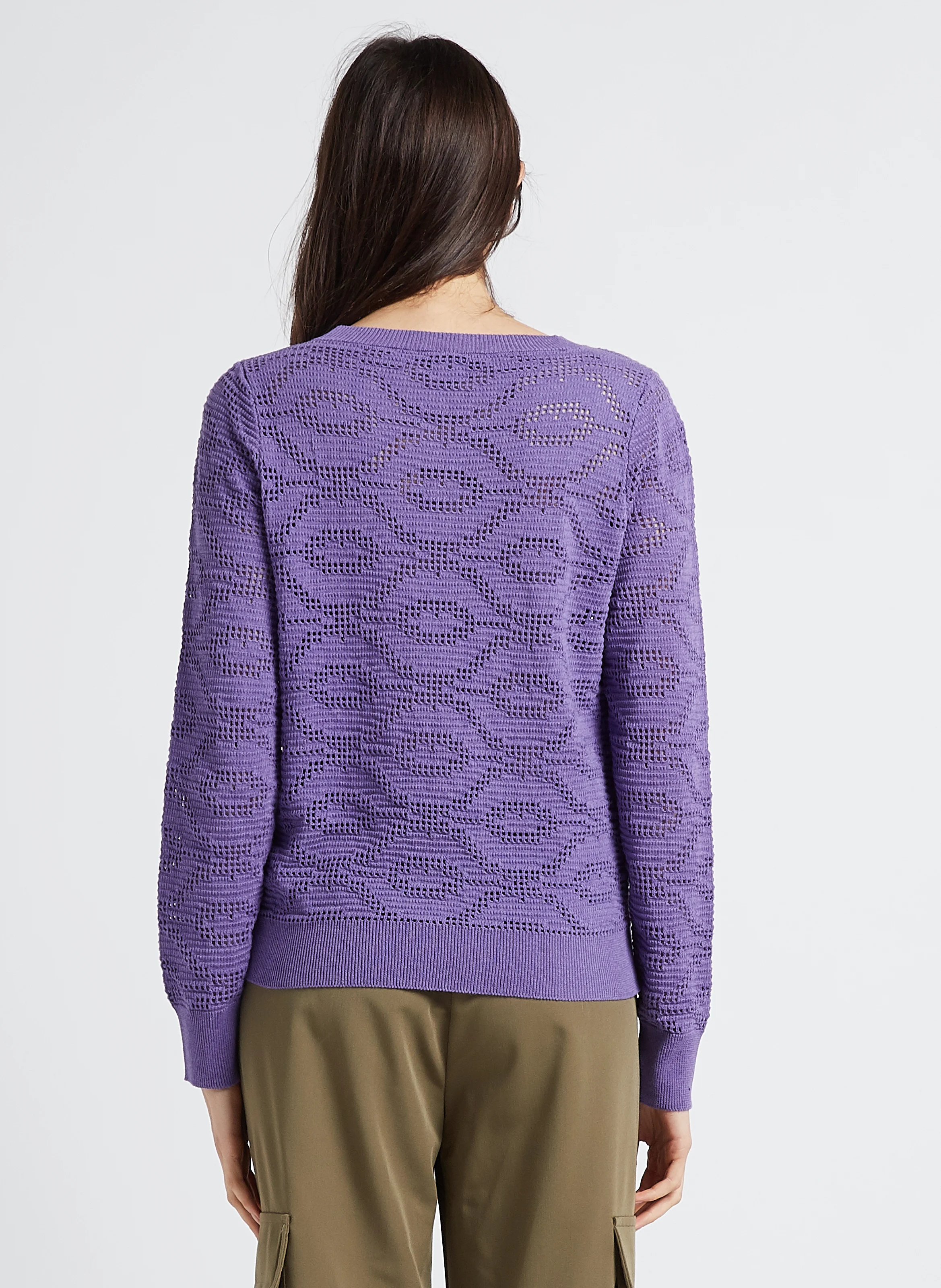 PERPLEXE - Pull col rond ajouré en coton mélangé | Violet