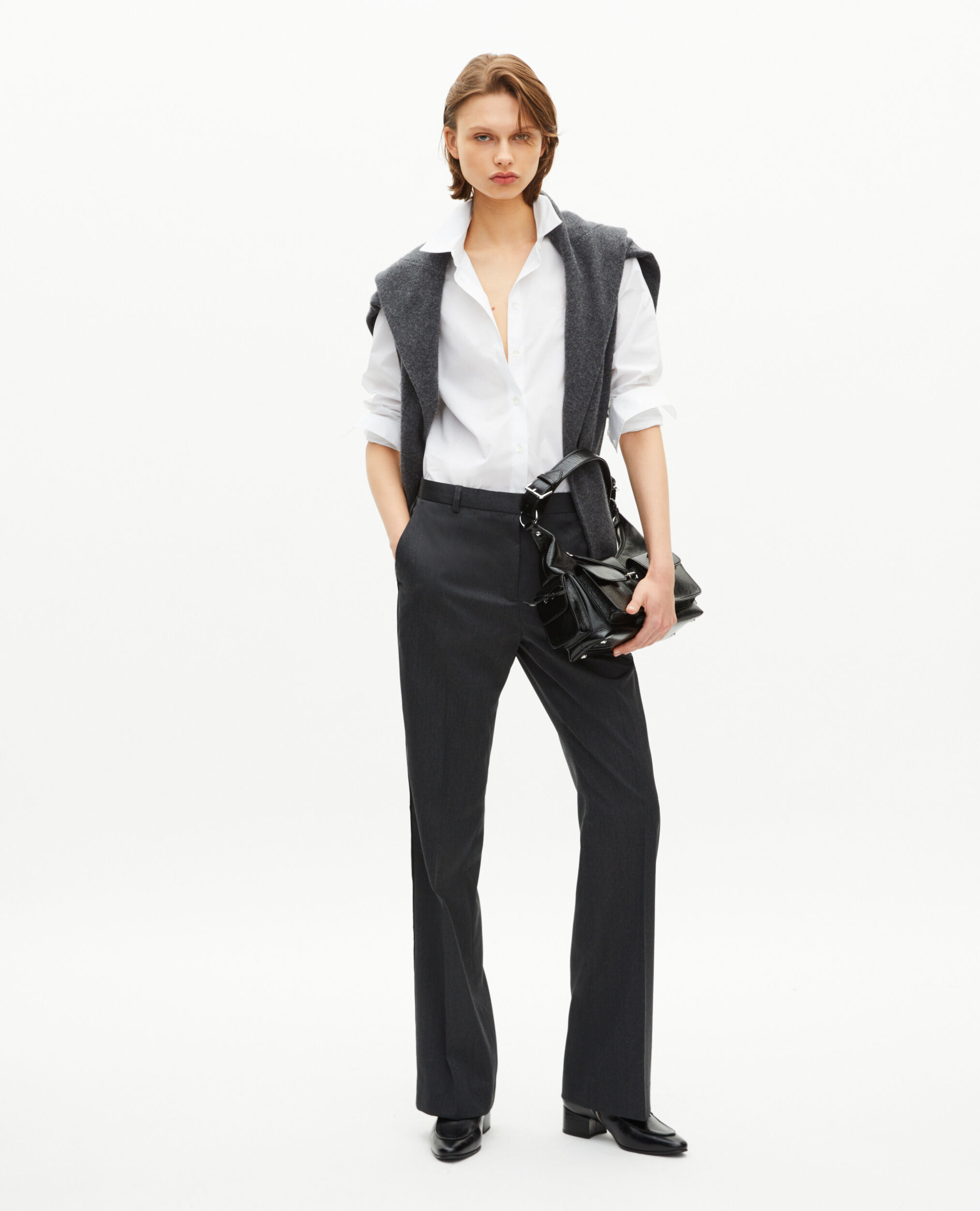 Pantalon droit en laine gris foncé