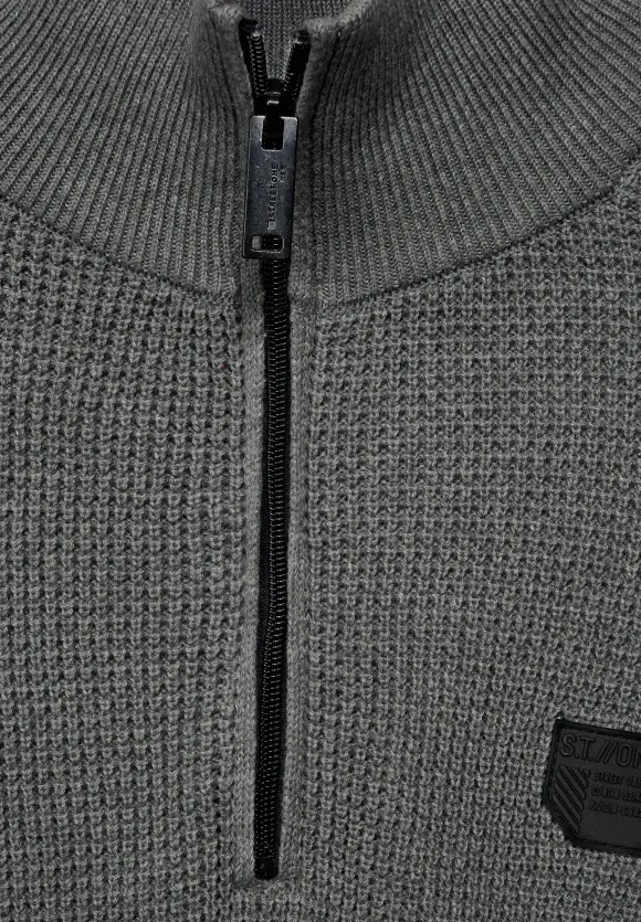 Troyerpullover mit Zipper - stone grey melange